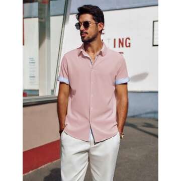 PJ PAUL JONES Mens Shirts Casual Stylish Short Sleeve Button Down Men Wrinkle Free Button Up Shirts ...