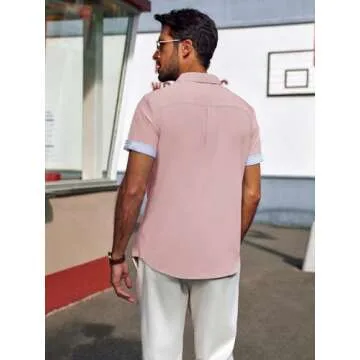 PJ PAUL JONES Mens Shirts Casual Stylish Short Sleeve Button Down Men Wrinkle Free Button Up Shirts for Men Untucked Pink