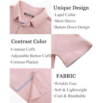 PJ PAUL JONES Mens Shirts Casual Stylish Short Sleeve Button Down Men Wrinkle Free Button Up Shirts for Men Untucked Pink