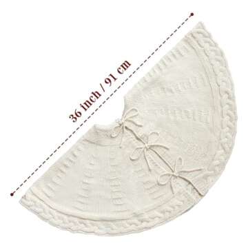 LimBridge Knitted Christmas Tree Skirt: 36 Inches Cream White Tree Skirt, Braided Cable Knit Thick Rustic Christmas Tree Decorations, Farmhouse Christmas Decor Xmas Holiday Home Party Decorations