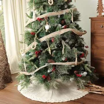 LimBridge Knitted Christmas Tree Skirt: 36 Inches Cream White Tree Skirt, Braided Cable Knit Thick Rustic Christmas Tree Decorations, Farmhouse Christmas Decor Xmas Holiday Home Party Decorations