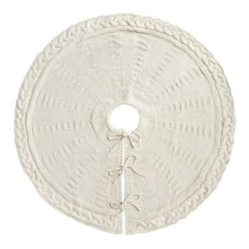 LimBridge Knitted Christmas Tree Skirt: 36 Inches Cream White Tree Skirt, Braided Cable Knit Thick Rustic Christmas Tree Decorations, Farmhouse Christmas Decor Xmas Holiday Home Party Decorations