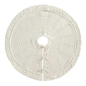LimBridge Knitted Christmas Tree Skirt: 36 Inches Cream White Tree Skirt, Braided Cable Knit Thick Rustic Christmas Tree Decorations, Farmhouse Christmas Decor Xmas Holiday Home Party Decorations