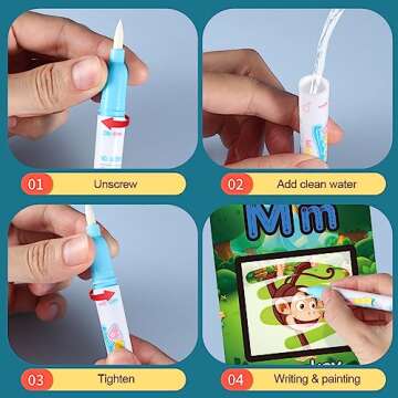 Water Coloring Books for Toddlers, Aqua Painting Book for 18+ Months, Magic Paint Set for 2 3 4 5 Years Old, Alphabet Flash Cards ABC Learning, Road Trip/Airplane Travel/Car Activities Essentials Kids