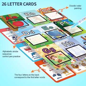 Water Coloring Books for Toddlers, Aqua Painting Book for 18+ Months, Magic Paint Set for 2 3 4 5 Years Old, Alphabet Flash Cards ABC Learning, Road Trip/Airplane Travel/Car Activities Essentials Kids