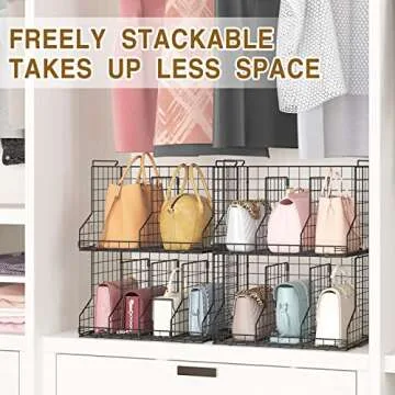 Sonyabecca Purse Storage Organizer for Closet:Adjustable 2-Pack Dividers Handbag Organizer,Stackable Wire Handbags Storage Baskets-For Open Closet Purse Organizer Handbag Chain Bag Clutch Bag-Black
