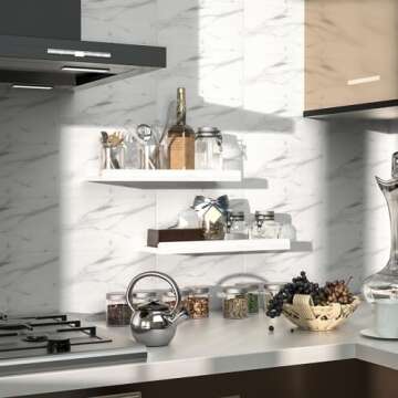 Love-KANKEI Floating Shelves Wall Mounted Set of 2, 17 Inch Rustic Wood Wall Shelves for Storage, Bedroom Living Room Bathroom Kitchen Office and More White