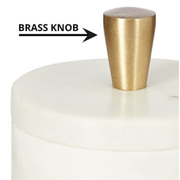 Queenza White Marble Salt Cellar with Lid and Brass Knob, 3 Inch Salt Box