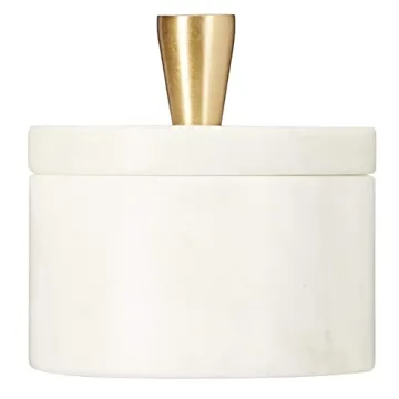Queenza White Marble Salt Cellar with Lid and Brass Knob, 3 Inch Salt Box
