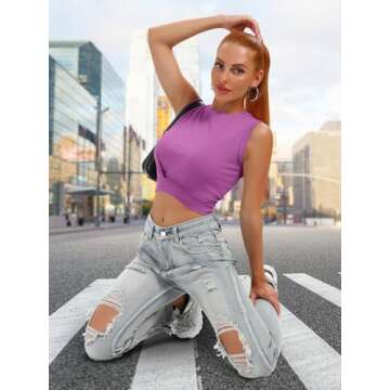 PITINAN Yoga Tops Woman Cute Loose Fit Workout Tank Tops Cinched Waist Cropped Tops Cap Sleeve Gym Shirts Dark Purple M