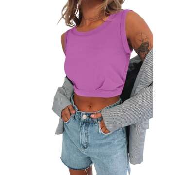 PITINAN Yoga Tops Woman Cute Loose Fit Workout Tank Tops Cinched Waist Cropped Tops Cap Sleeve Gym Shirts Dark Purple M