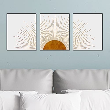 Sun Ray Art Prints | Boho Minimalist Wall Decor Set of 3 Prints UNFRAMED 11X14