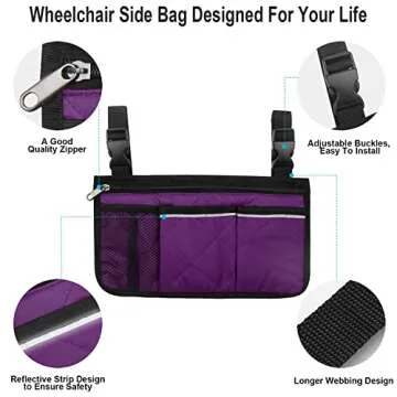 Versatile Wheelchair Side Bag with Cup Holder and Reflective Strip