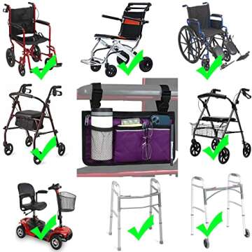 Versatile Wheelchair Side Bag with Cup Holder and Reflective Strip