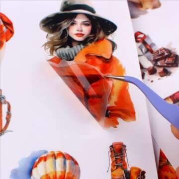 Dwpetzo Autumn Journal Sticker Book for Junk Journaling, 20 Sheets Pre-Cut PET & Paper Fall Stickers for Scrapbooking Supplies, Planners, Bujo, Collage Materials