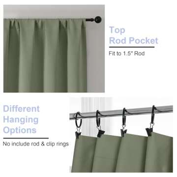 Simplebrand Ava Sage Green Blackout Curtains for Bedroom 63 Inch Length 2 Panels Set, Solid Thermal Insulated Energy Saving Rod Pocket Window Treatment Curtains Blackout Drapes, W40 x L63 Inch, Sage