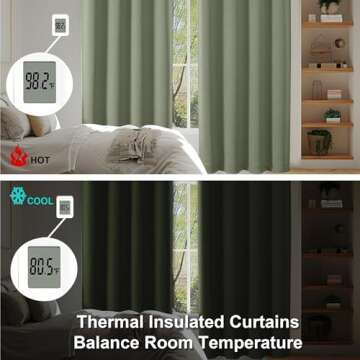 Simplebrand Ava Sage Green Blackout Curtains for Bedroom 63 Inch Length 2 Panels Set, Solid Thermal Insulated Energy Saving Rod Pocket Window Treatment Curtains Blackout Drapes, W40 x L63 Inch, Sage