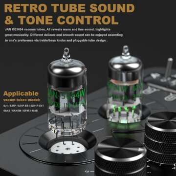 Ampapa A1 Vacuum Tube Phono Preamp, Headphone Amp, Hi-Fi Audiophile Preamplifier for MM Turntable Record Player with Tone Control for Home Stereo Audio System