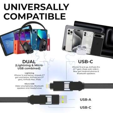 Rolling Square inCharge XL 6-in-1 Multi Charging Cable, Portable USB and USB-C Cable with 100W Ultra...