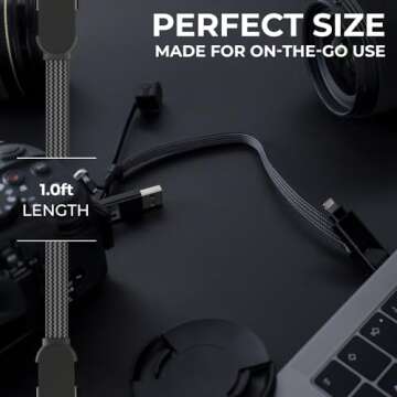 Rolling Square inCharge XL 6-in-1 Multi Charging Cable, Portable USB and USB-C Cable with 100W Ultra-Fast Charging Power, 1 Ft/0.3m, Urban Black