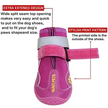 QUMY Dog Shoes for Large Dogs, Medium Dog Boots & Paw Protectors for Winter Snowy Day, Summer Hot Pavement, Waterproof in Rainy Weather, Outdoor Walking, Indoor Hardfloors Anti Slip Sole Purple Size 7