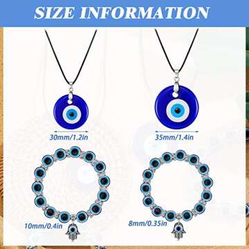 4 Pieces Evil Eye Bracelet and Necklace Set Third Eye Jewelry Blue Bead Hamsa Hand Stretch Bracelet ...