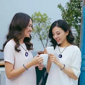 4 Pieces Evil Eye Bracelet and Necklace Set Third Eye Jewelry Blue Bead Hamsa Hand Stretch Bracelet and Glass Faux Leather Rope Chain Necklace for Women Men(Stylish Style)