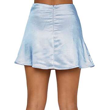 LYANER Women's Casual Satin Silk High Waist Zipper Mini Short Skirt Solid Blue #1 X-Small