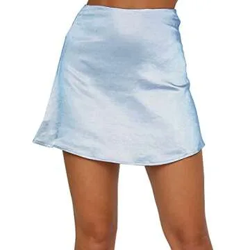 LYANER Women's Silk High Waist Mini Skirt - Solid Blue