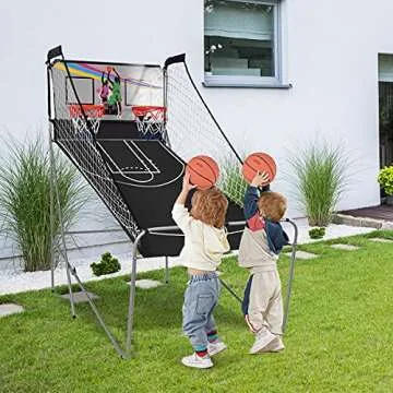 Giantex Foldable Basketball Arcade Game, 8 Game Options, Electronic Double Shot 2 Player w/ 4 Balls and LED Scoring System, Indoor Basketball Game for Kids, Adults, Black & Silver