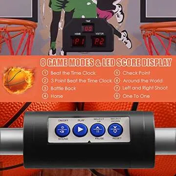 Giantex Foldable Basketball Arcade Game, 8 Game Options, Electronic Double Shot 2 Player w/ 4 Balls and LED Scoring System, Indoor Basketball Game for Kids, Adults, Black & Silver