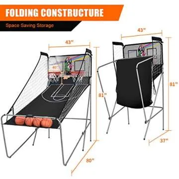 Giantex Foldable Basketball Arcade Game, 8 Game Options, Electronic Double Shot 2 Player w/ 4 Balls and LED Scoring System, Indoor Basketball Game for Kids, Adults, Black & Silver