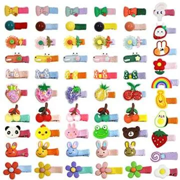 WillingTee 60 Pieces Baby Girls Hair Clips Cute Animal Fruit Flower Pattern Fully Ribbon Lined Hair ...