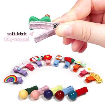 WillingTee 60 Pieces Baby Girls Hair Clips Cute Animal Fruit Flower Pattern Fully Ribbon Lined Hair clips for Baby Girls Infants toddlers kids Teens