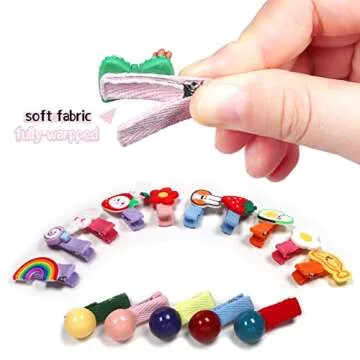WillingTee 60 Pieces Baby Girls Hair Clips Cute Animal Fruit Flower Pattern Fully Ribbon Lined Hair clips for Baby Girls Infants toddlers kids Teens