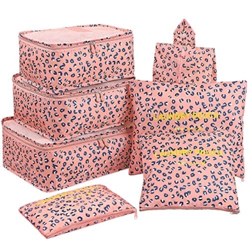 Mossio 7-Pack Pink Leopard Luggage Cubes Travel Organizers