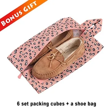 Mossio 7-Pack Pink Leopard Luggage Cubes Travel Organizers