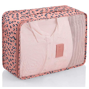 Mossio 7-Pack Pink Leopard Luggage Cubes Travel Organizers