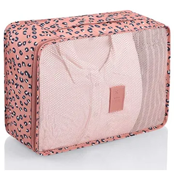 Mossio 7-Pack Pink Leopard Luggage Cubes Travel Organizers