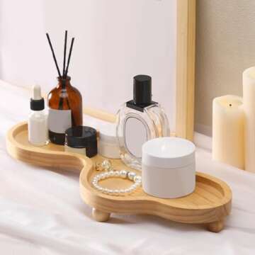 Uiifan Cloud Tray Wood Tray Perfume Tray Irregular Jewelry Tray Decorative Tray Wood Trays Home Decor Cloud Display Tray Valentine's Day Birthday Gift(Wood Color)