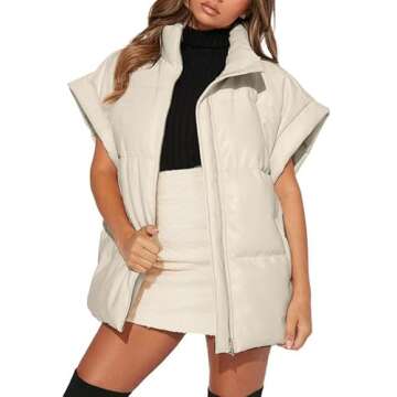 Dokotoo Women's Oversized Apricot Puffer Vest for Women 2025 Trendy Stand Collar Flysleeve Insulated Padded Winter Quilted Outerwear Jacket Coats with Pockets Small