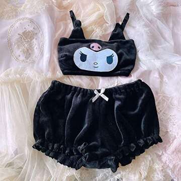 BZB Kawaii Anime Cute Pajamas Set for Women Sweet Lovely Velvet Tube Top and Shorts Two Piece Cartoo...