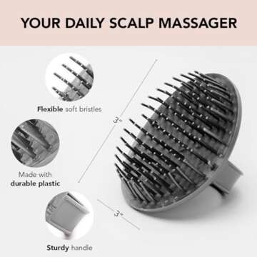 Kitsch Hair Growth Massager - Shampoo Brush & Scalp Exfoliator for Dandruff | All Hair Types (Gray)