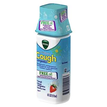 Vicks Children's Daytime Cough & Congestion Relief, FREE OF: Artificial Dyes & Flavors, High Fructose Corn Syrup & Alcohol; Non-Drowsy, Berry Flavor, For Children Ages 4+, 6 FL OZ