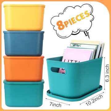 Hoolerry 8 Pieces Colorful Storage Bins with Lid and Handle, Stackable Storage Boxes for Home & Offi...