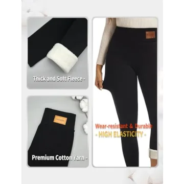 JK SUE JONES Women Winter Warm Thick Leggings Fleece Lined Stretchy Soft Thermal Sherpa Pants High Waist Tights Black