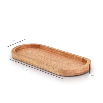 Samhita Mango Oval Wood Tray Set of 3 Perfect for Food Holder/BBQ, Serve Cheese, Sushi, Holiday Snacks, and More. (12" x 5" x 0.75")