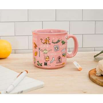 Disney Princess Icons Ceramic Camper Mug | BPA-Free Travel Coffee Cup For Espresso, Caffeine, Cocoa, Beverages | Home & Kitchen Essentials | Cute Gifts and Collectibles | Holds 20 Ounces