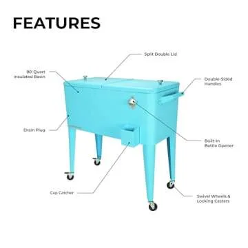 Permasteel 80-Qt Classic Outdoor Patio Cooler For Outside Outdoor Beverage Cooler Bar Cart, Rolling ...