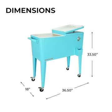 Permasteel 80-Qt Classic Outdoor Patio Cooler For Outside Outdoor Beverage Cooler Bar Cart, Rolling Cooler With Wheels & Handles, Retro Design, Turquoise